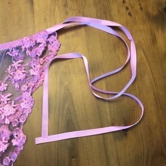 Sheer Lingerie Lace Pink Floral Embroidery Bra and Lace Tie Panty NEW - Picture 7 of 7